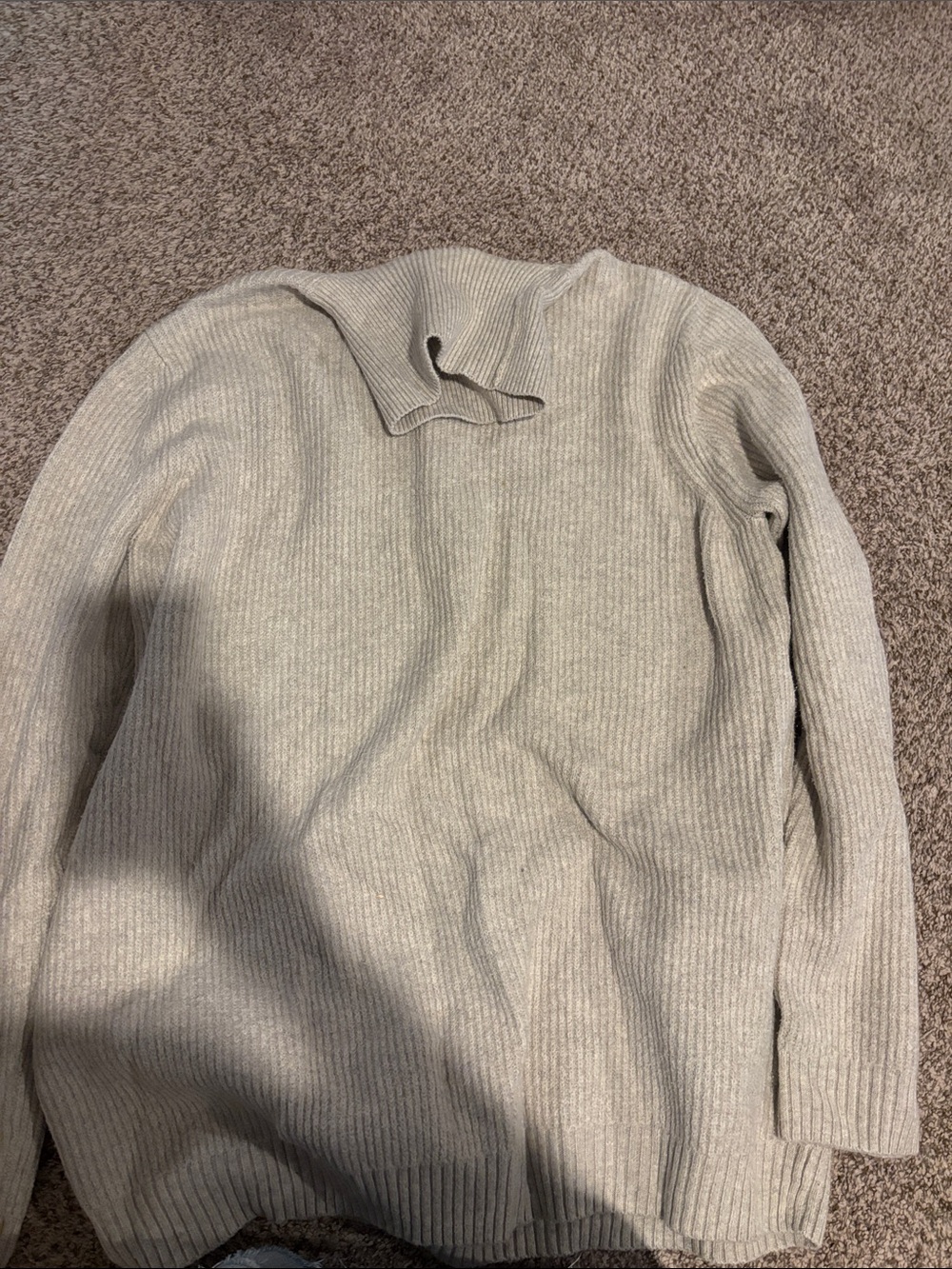 Men's Light Gray Ribbed Mock Neck Sweater